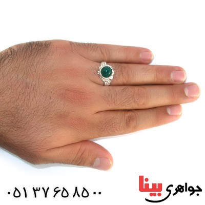انگشتر عقیق سبز مردانه مدل دست و دلبر _کد:10496
