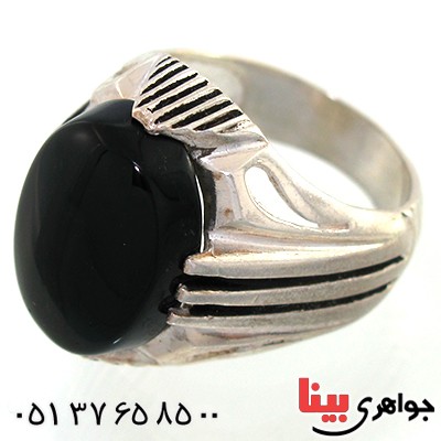 انگشتر عقیق سیاه (اونیکس) مردانه درشت چهار چنگ _کد:10502