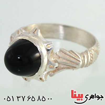 انگشتر عقیق سیاه (اونیکس) مردانه مدل دست و دلبر _کد:10509