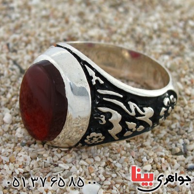 انگشتر عقیق قرمز خراسانی مردانه الحمدلله و سبحان الله برجسته