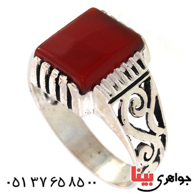 انگشتر عقیق مربعی مردانه شبکه ای _کد:10516