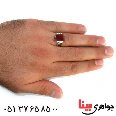 انگشتر عقیق مربعی مردانه شبکه ای _کد:10516