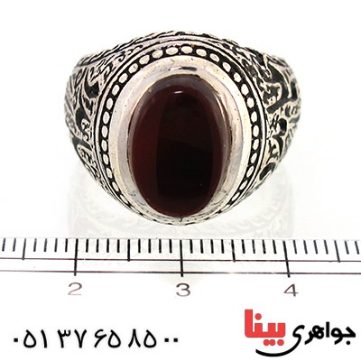 انگشتر عقیق قرمز خراسانی مردانه یا علی مدد _کد:10518