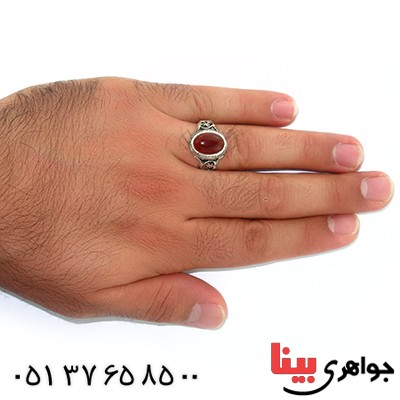 انگشتر عقیق قرمز مردانه مدل اسلیمی _کد:10523