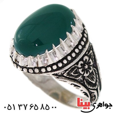 انگشتر عقیق سبز درشت مردانه سنتی مدل گلستان _کد:10528