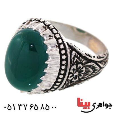 انگشتر عقیق سبز درشت مردانه سنتی مدل گلستان _کد:10528