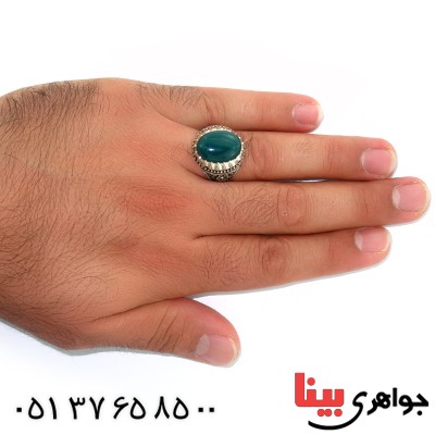انگشتر عقیق سبز درشت مردانه سنتی مدل گلستان _کد:10528