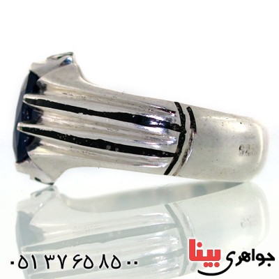 انگشتر یاقوت کبود مردانه کلاسیک شیار دار _کد:10529