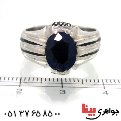 انگشتر یاقوت کبود مردانه کلاسیک شیار دار _کد:10529