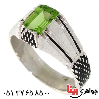 انگشتر زبرجد مستطیلی مردانه کلاسیک دو شیار _کد:10534