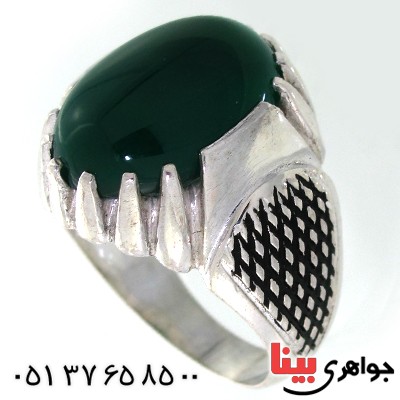 انگشتر عقیق سبز درشت مردانه مدل سوهانی _کد:10536