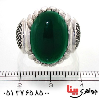 انگشتر عقیق سبز درشت مردانه مدل سوهانی _کد:10536