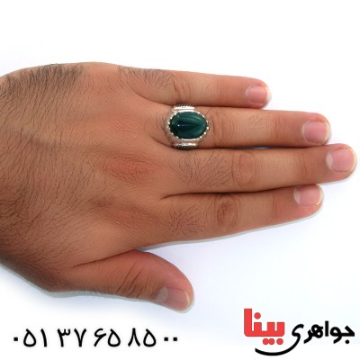 انگشتر عقیق سبز درشت مردانه مدل سوهانی _کد:10536