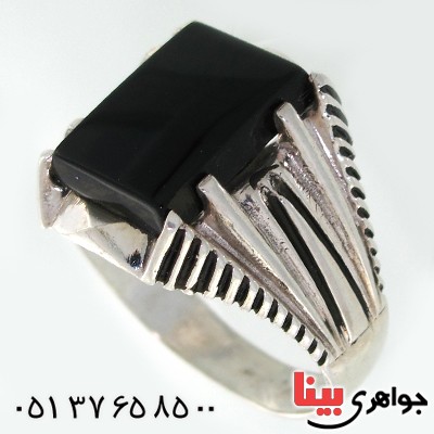 انگشتر عقیق سیاه (اونیکس) مربعی مردانه مدل چهار چنگ _کد:10538