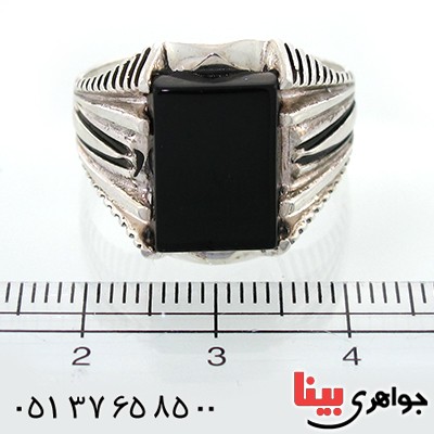انگشتر عقیق سیاه (اونیکس) مربعی مردانه مدل چهار چنگ _کد:10538