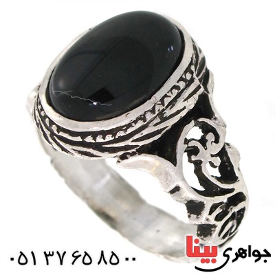 انگشتر عقیق سیاه (اونیکس) مردانه مدل اسلیمی _کد:10540