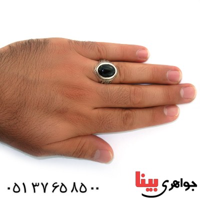 انگشتر عقیق سیاه (اونیکس) مردانه مدد یا علی (ع) _کد:10550