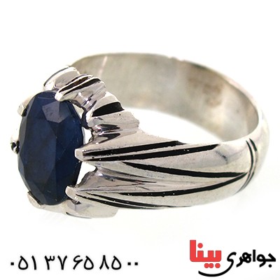 انگشتر یاقوت کبود مردانه دور چنگی _کد:10551