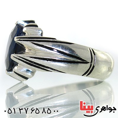 انگشتر یاقوت کبود مردانه دور چنگی _کد:10551