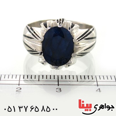 انگشتر یاقوت کبود مردانه دور چنگی _کد:10551
