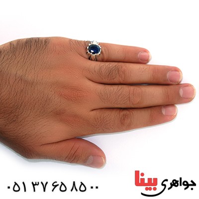 انگشتر یاقوت کبود مردانه دور چنگی _کد:10551
