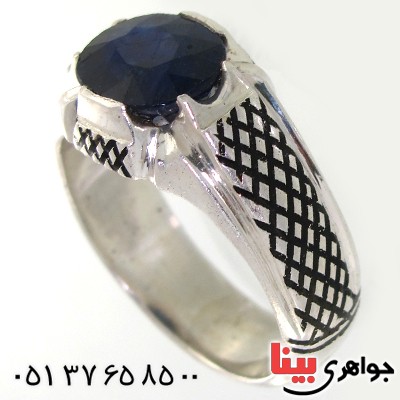 انگشتر یاقوت کبود مردانه مدل سوهانی _کد:10559
