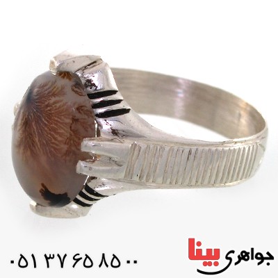 انگشتر عقیق شجری مردانه مدل چهار چنگ _کد:10561