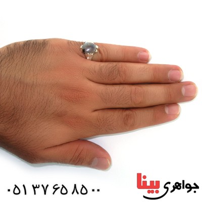 انگشتر عقیق شجری مردانه مدل چهار چنگ _کد:10561