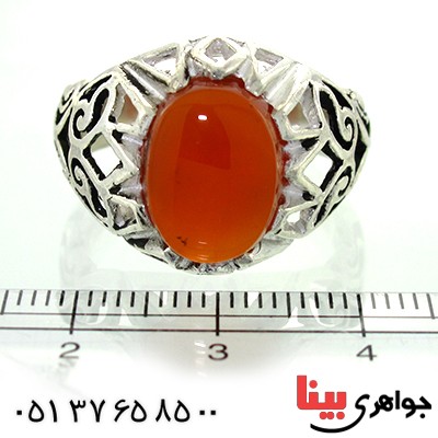 انگشتر عقیق یمنی مردانه مدل اسلیمی شبکه ای _کد:10562