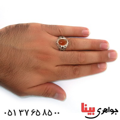 انگشتر عقیق یمنی مردانه مدل اسلیمی شبکه ای _کد:10562