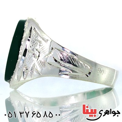 انگشتر عقیق سبز مردانه با حکاکی پنج تن _کد:10564