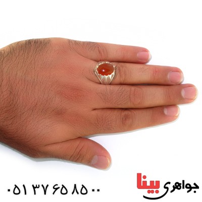 انگشتر عقیق یمنی مردانه دور چنگی _کد:10566