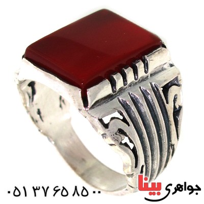 انگشتر عقیق قرمز مربعی مردانه درشت _کد:10568