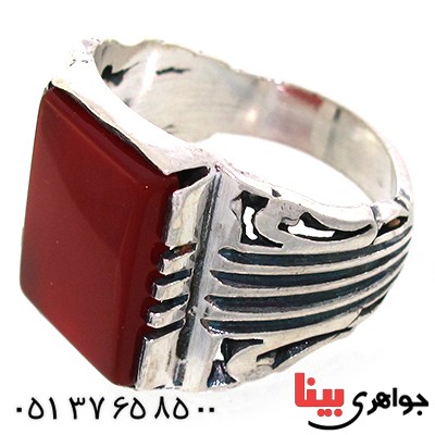 انگشتر عقیق قرمز مربعی مردانه درشت _کد:10568