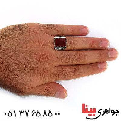 انگشتر عقیق قرمز مربعی مردانه درشت _کد:10568