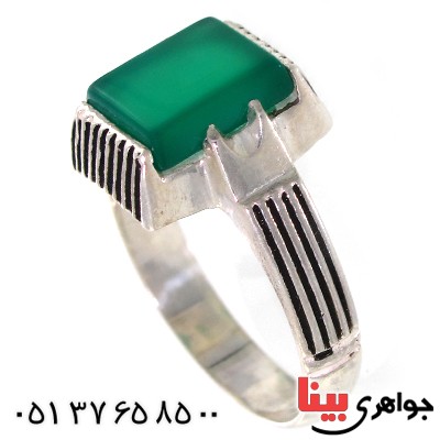 انگشتر عقیق سبز مردانه مربعی _کد:10569
