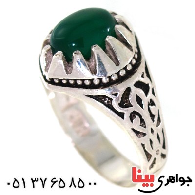 انگشتر عقیق سبز مردانه اسلیمی _کد:10571