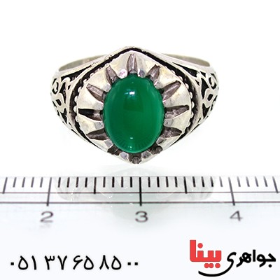 انگشتر عقیق سبز مردانه اسلیمی _کد:10571
