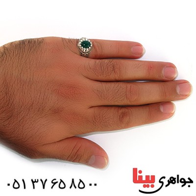 انگشتر عقیق سبز مردانه اسلیمی _کد:10571