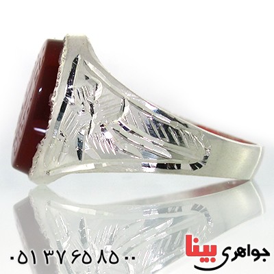 انگشتر عقیق قرمز مردانه حکاکی پنج تن _کد:10572