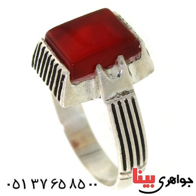 انگشتر عقیق قرمز مردانه مربعی _کد:10577