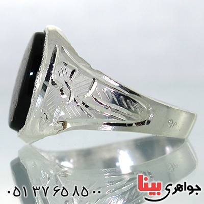 انگشتر عقیق سیاه (اونیکس) مردانه حکاکی پنج تن _کد:10578
