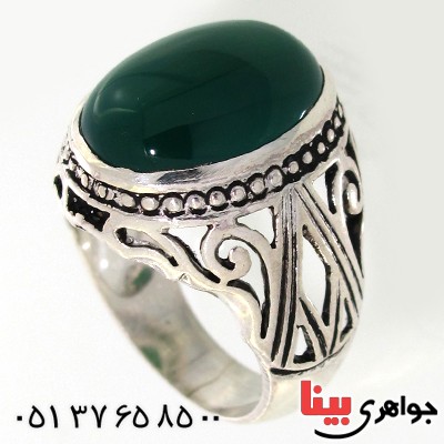 انگشتر عقیق سبز درشت مردانه مدل هورتاش _کد:10581