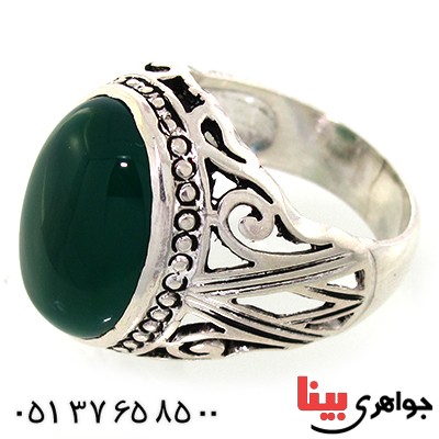 انگشتر عقیق سبز درشت مردانه مدل هورتاش _کد:10581