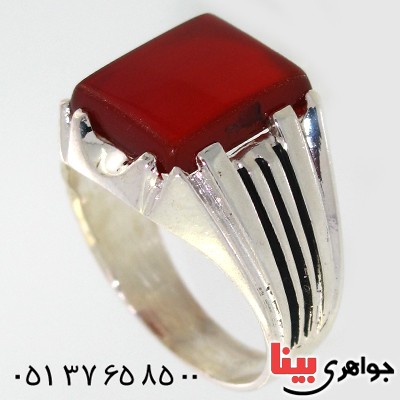 انگشتر عقیق قرمز مردانه مربعی دور چنگی _کد:10582