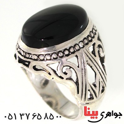 انگشتر عقیق سیاه (اونیکس) درشت مردانه مدل هورتاش _کد:10584