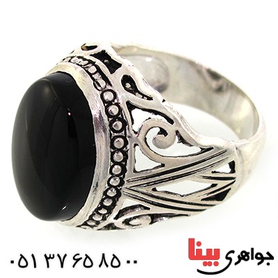 انگشتر عقیق سیاه (اونیکس) درشت مردانه مدل هورتاش _کد:10584