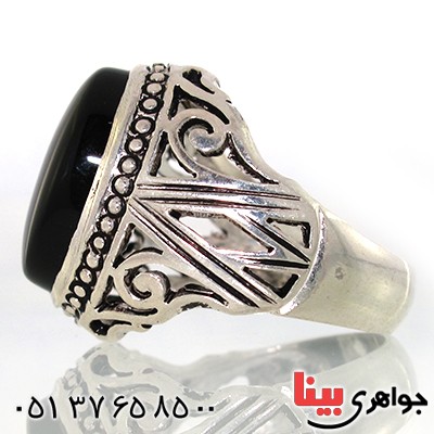 انگشتر عقیق سیاه (اونیکس) درشت مردانه مدل هورتاش _کد:10584
