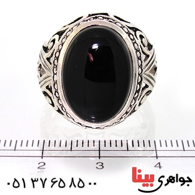 انگشتر عقیق سیاه (اونیکس) درشت مردانه مدل هورتاش _کد:10584