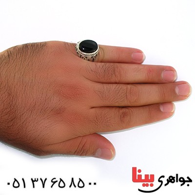 انگشتر عقیق سیاه (اونیکس) درشت مردانه مدل هورتاش _کد:10584